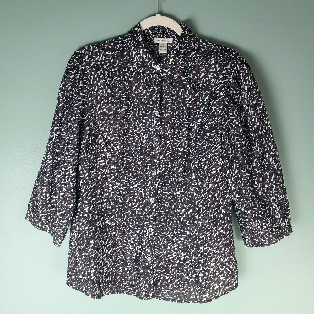 Harold's Womens Multicolor Silk Cotton Blend Button Down Shirt Top Size Large